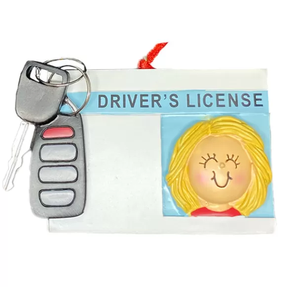 New Personalized Driver's License With Key Fob Ornament - Female, Blonde Hair New Drivers