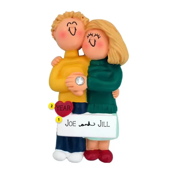 New Personalized Engaged Couple Ornament - Male, Blonde Hair And Female, Blonde Hair Engaged, Wedding, & Anniversary