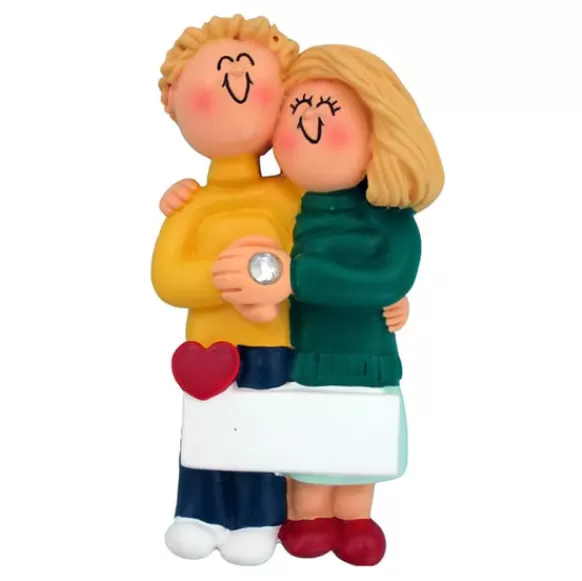 New Personalized Engaged Couple Ornament - Male, Blonde Hair And Female, Blonde Hair Engaged, Wedding, & Anniversary