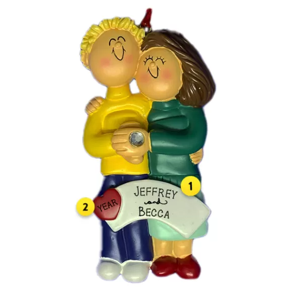 Hot Personalized Engaged Couple Ornament - Male, Blonde Hair And Female, Brown Hair Engaged, Wedding, & Anniversary