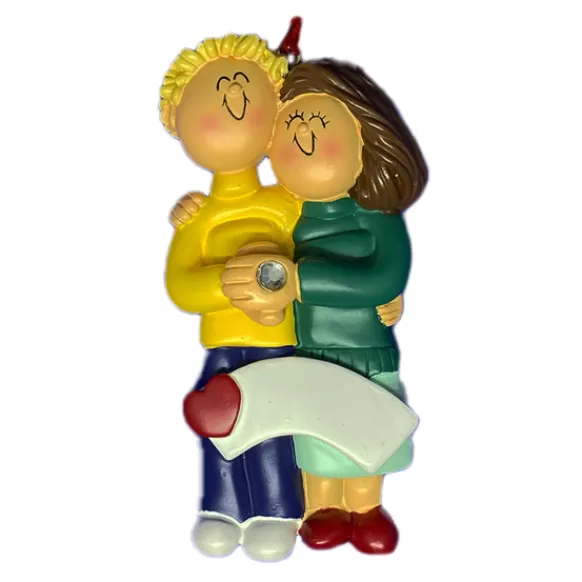 Hot Personalized Engaged Couple Ornament - Male, Blonde Hair And Female, Brown Hair Engaged, Wedding, & Anniversary
