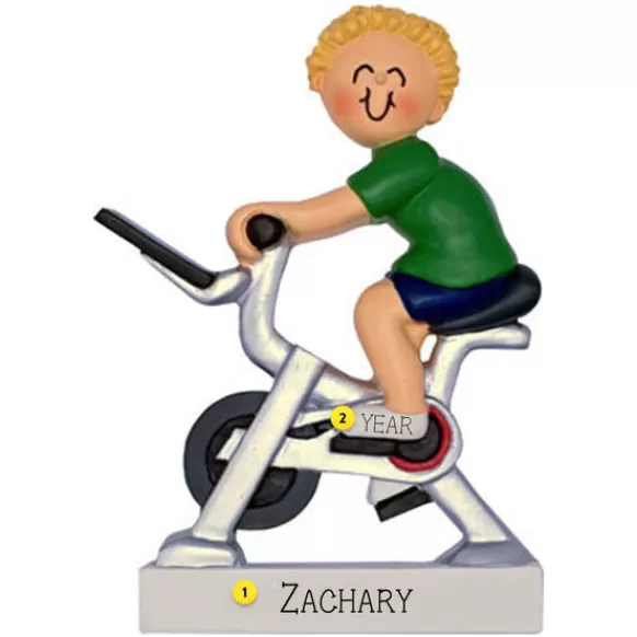 Sale Ornament Central Personalized Exercise Bike Ornament - Male, Blonde Hair