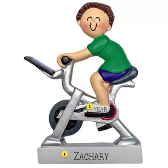 New Ornament Central Personalized Exercise Bike Ornament - Male, Brunette Hair