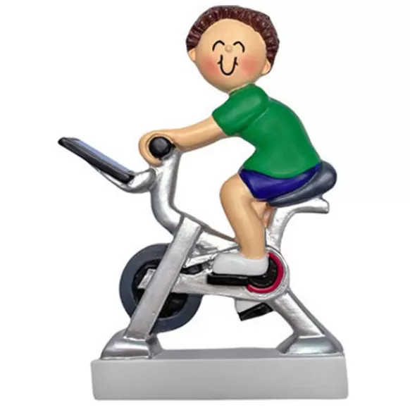 New Ornament Central Personalized Exercise Bike Ornament - Male, Brunette Hair