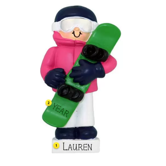 New Ornament Central Personalized Female Snowboarder Ornament