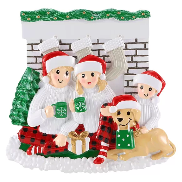 Store Personalized Fireplace Family Of 3 With Dog Ornament Home & Housewarming
