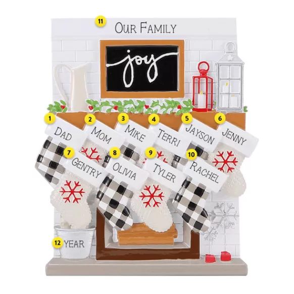 Fashion Personalized Fireplace Mantel Family Of 10 Ornament Home & Housewarming