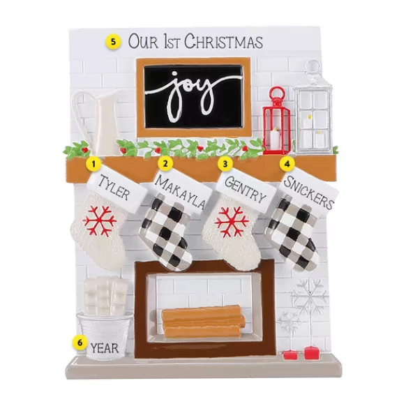 New Personalized Fireplace Mantel Family Of 4 Ornament Home & Housewarming