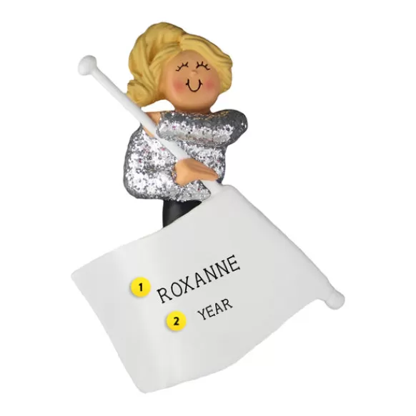 Clearance Ornament Central Personalized Flag Twirler Ornament - Female, Blonde Hair
