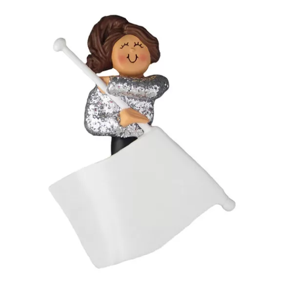 Store Ornament Central Personalized Flag Twirler Ornament - Female, Brown Hair