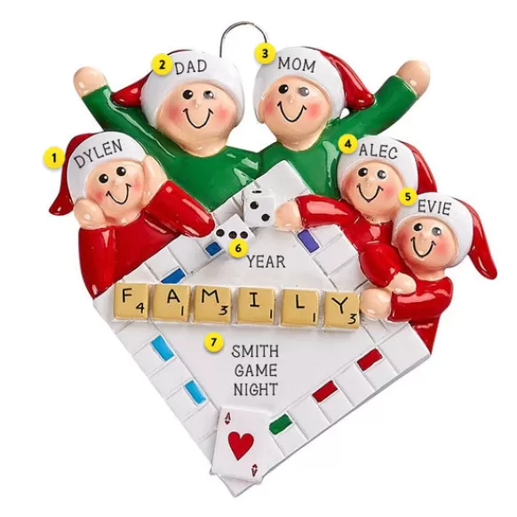 Sale Personalized Game Night Family Of 5 Ornament Fun & Games