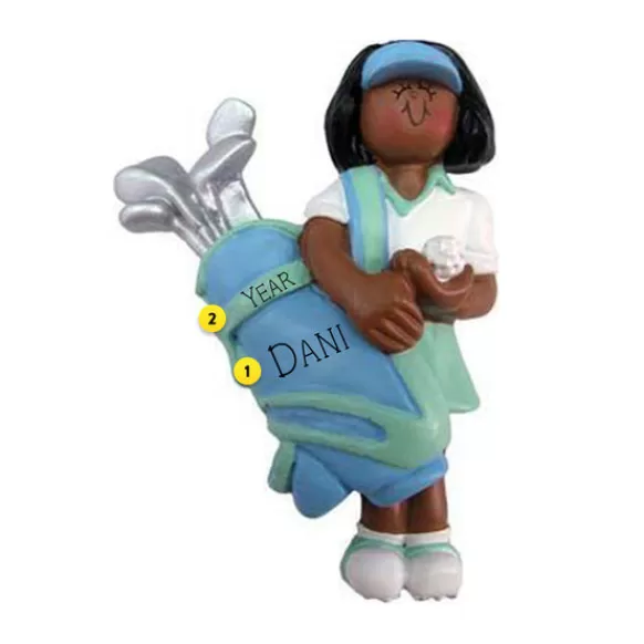 New Ornament Central Personalized Golfer Ornament - African American Female