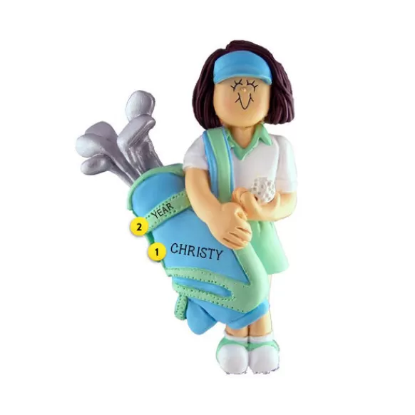 Flash Sale Ornament Central Personalized Golfer Ornament - Female, Brown Hair
