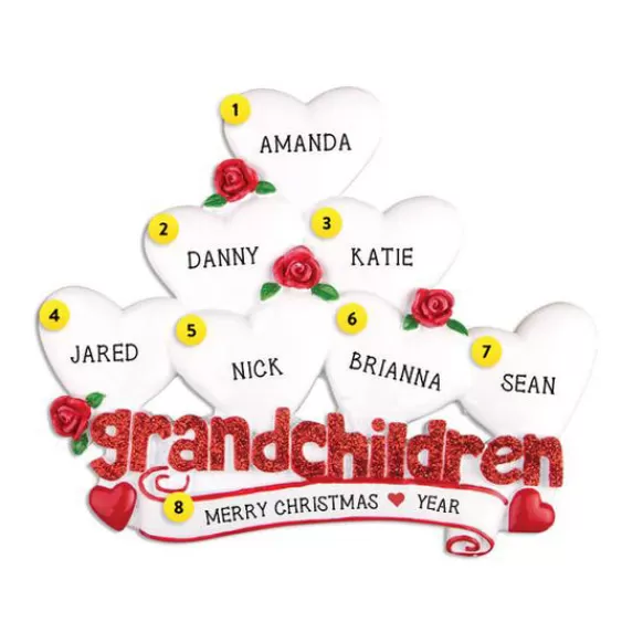 New Personalized Grandchildren Ornament With 7 Hearts Family Members