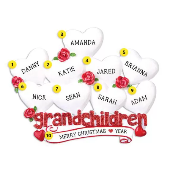 New Personalized Grandchildren Ornament With 9 Hearts Family Members