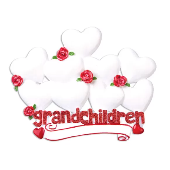 New Personalized Grandchildren Ornament With 9 Hearts Family Members