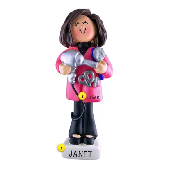 Cheap Ornament Central Personalized Hairdresser Ornament - Female, Brown Hair