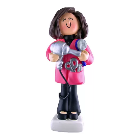 Cheap Ornament Central Personalized Hairdresser Ornament - Female, Brown Hair