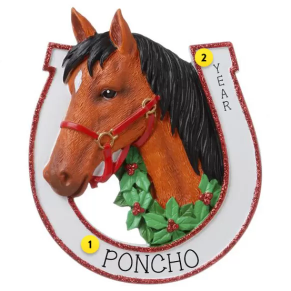 New Personalized Horse In Horseshoe Ornament Animals