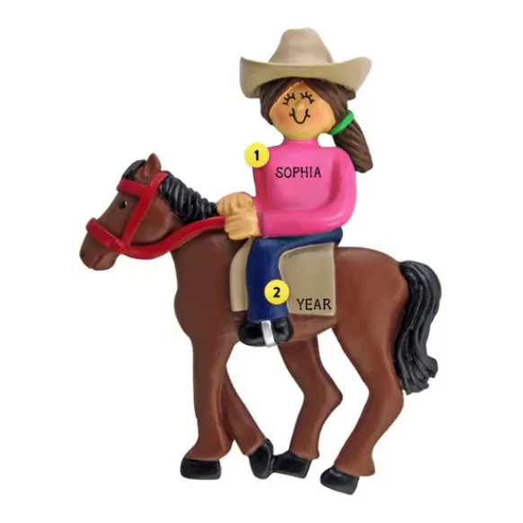Fashion Personalized Horseback Riding Ornament - Female, Brown Hair Animals