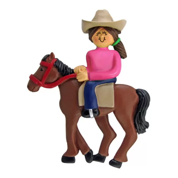 Fashion Personalized Horseback Riding Ornament - Female, Brown Hair Animals