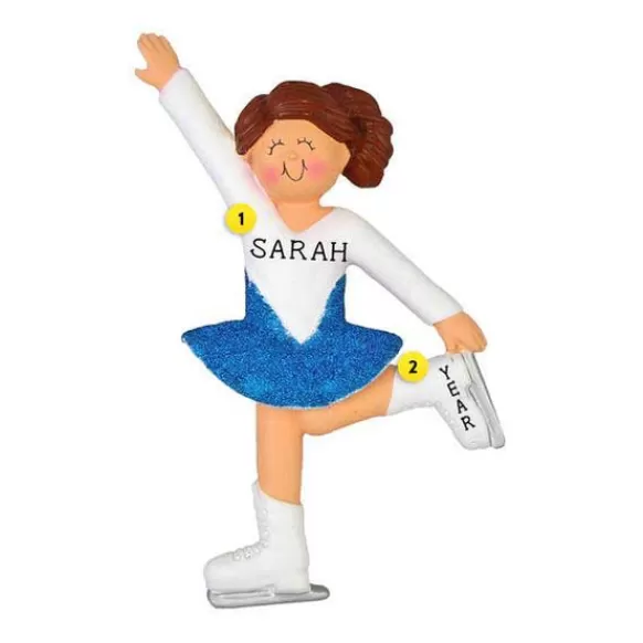 Clearance Ornament Central Personalized Ice Skating Ornament - Female, Brown Hair