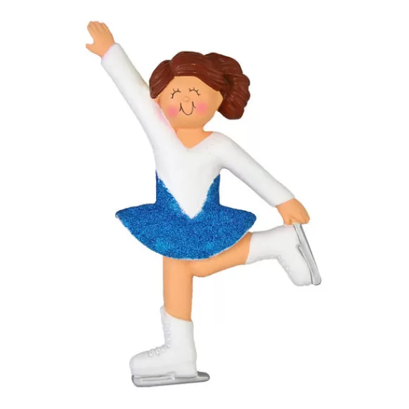 Clearance Ornament Central Personalized Ice Skating Ornament - Female, Brown Hair