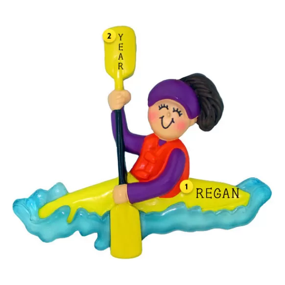 Cheap Ornament Central Personalized Kayak Ornament - Female, Brown Hair