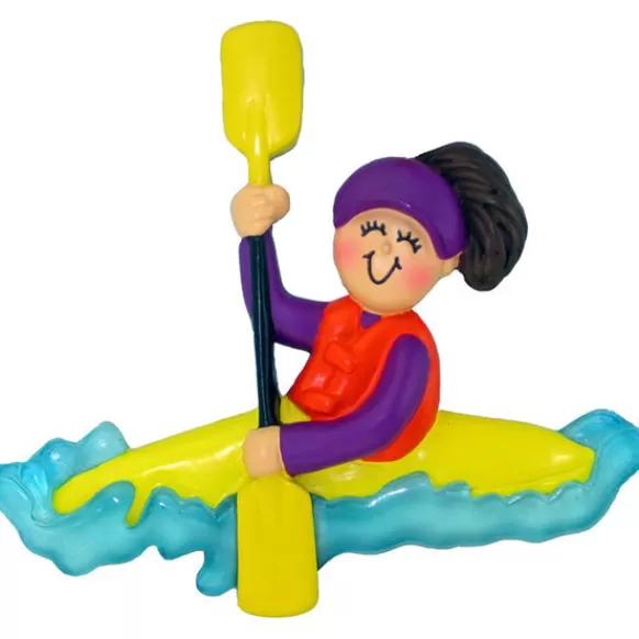 Cheap Ornament Central Personalized Kayak Ornament - Female, Brown Hair