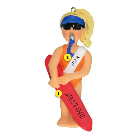 Fashion Ornament Central Personalized Lifeguard Ornament - Female, Blonde Hair
