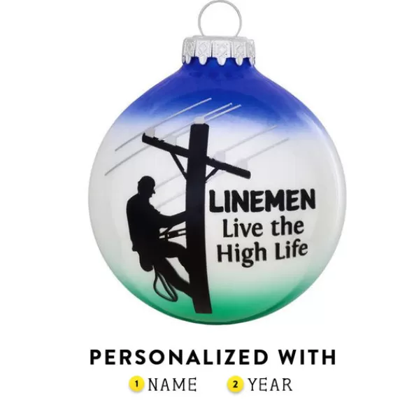 Clearance Bronners Personalized Linemen Glass Bulb Ornament