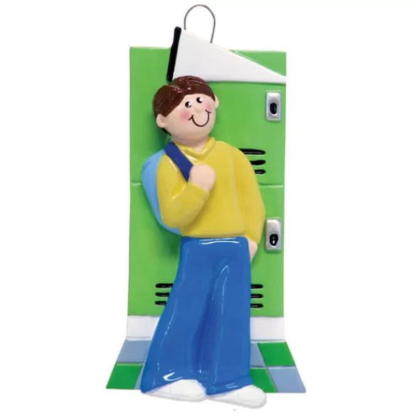 Fashion Personalized Locker Ornament - Male, Brown Hair School Days
