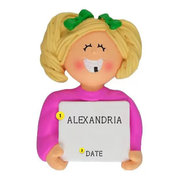 Clearance Personalized Lost Tooth Ornament - Female, Blonde Hair Growing Up