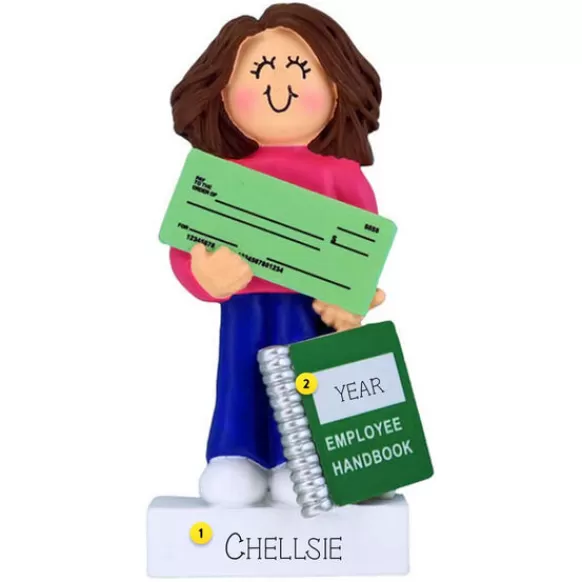 Clearance Ornament Central Personalized New Job Ornament - Female, Brunette Hair