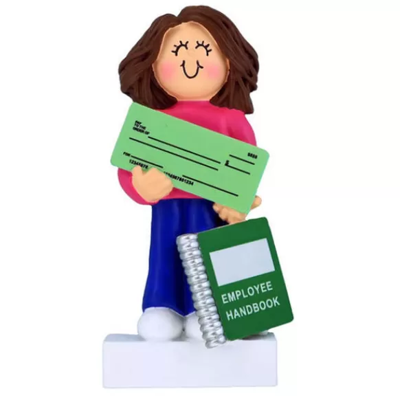 Clearance Ornament Central Personalized New Job Ornament - Female, Brunette Hair
