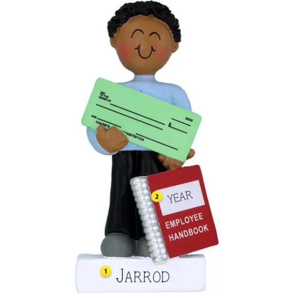 Discount Ornament Central Personalized New Job Ornament - Male, Black Hair