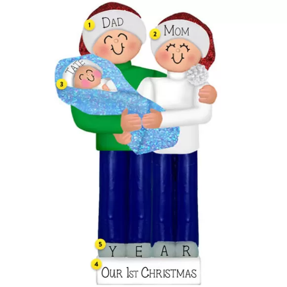 New Personalized New Parents With Baby Ornament - Blue Blanket Expecting & New Family