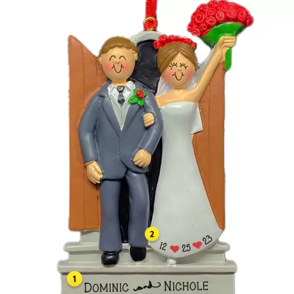 Hot Personalized Newlyweds Couple Ornament - Male, Brown Hair And Female, Brown Hair Engaged, Wedding, & Anniversary