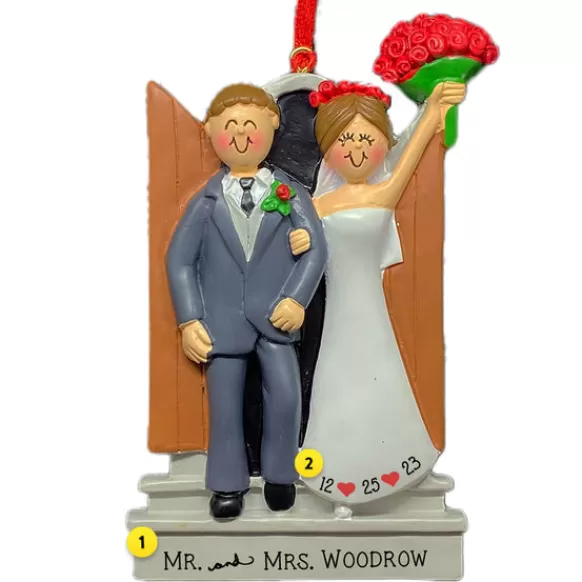 Hot Personalized Newlyweds Couple Ornament - Male, Brown Hair And Female, Brown Hair Engaged, Wedding, & Anniversary