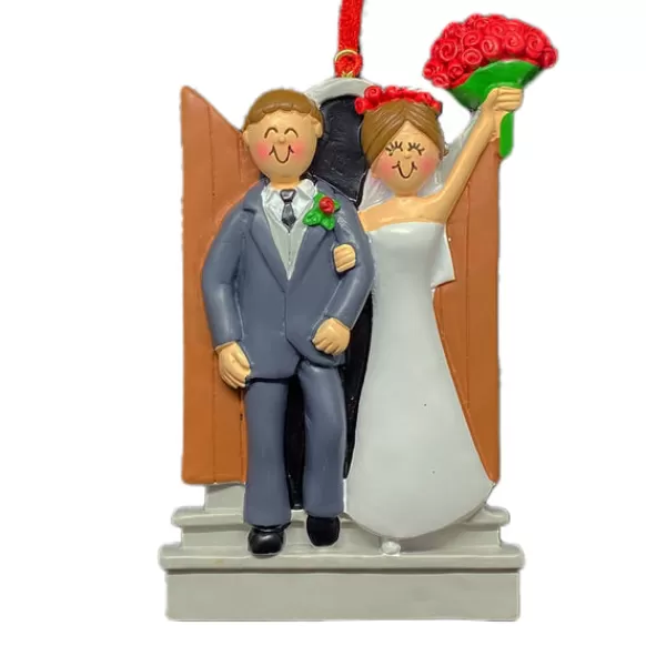 Hot Personalized Newlyweds Couple Ornament - Male, Brown Hair And Female, Brown Hair Engaged, Wedding, & Anniversary