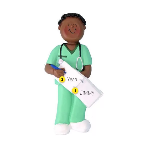 Flash Sale Ornament Central Personalized Nurse In Scrubs - African American Male