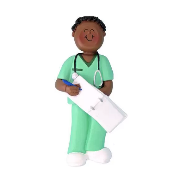 Flash Sale Ornament Central Personalized Nurse In Scrubs - African American Male