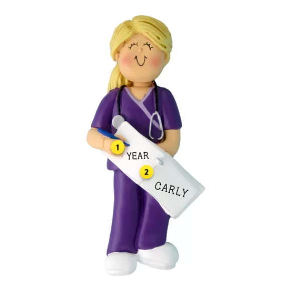 Online Ornament Central Personalized Nurse In Scrubs Ornament - Female, Blonde Hair