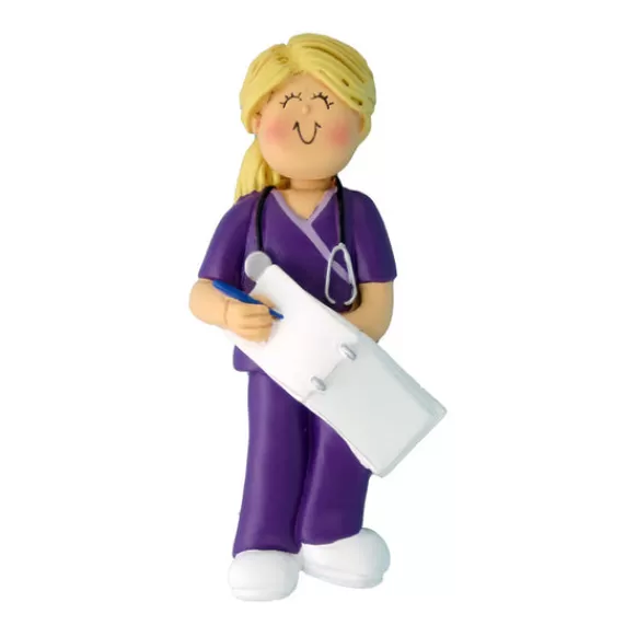 Online Ornament Central Personalized Nurse In Scrubs Ornament - Female, Blonde Hair