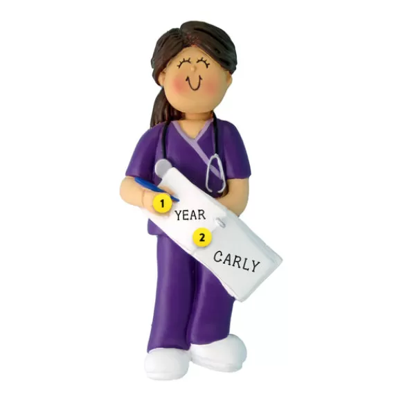Cheap Ornament Central Personalized Nurse In Scrubs Ornament - Female, Brown Hair