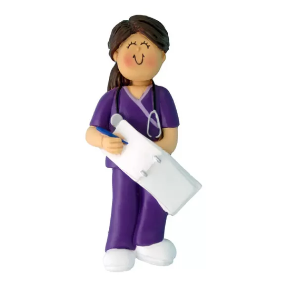 Cheap Ornament Central Personalized Nurse In Scrubs Ornament - Female, Brown Hair