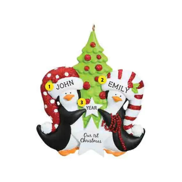 Shop Personalized Our 1St Christmas Penguin With Tree Ornament Couples