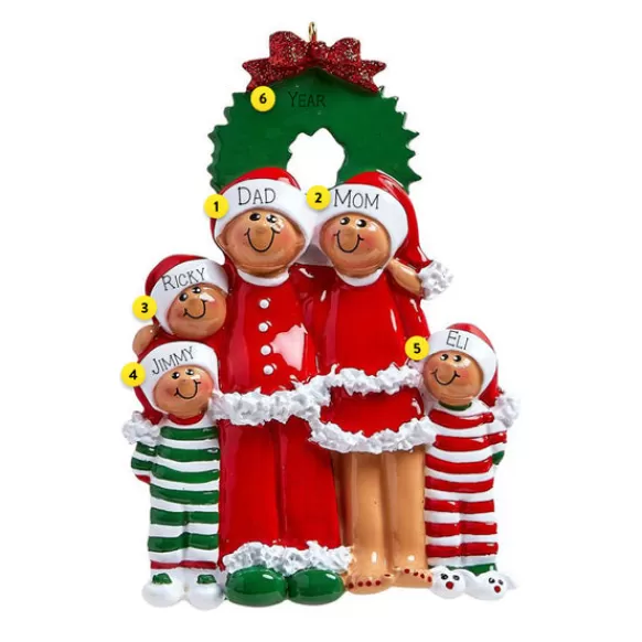 Fashion Rudolph & Me Personalized Pajama Family Of 5 African American Ornament