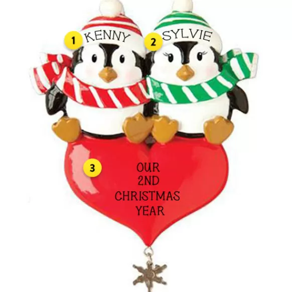 Flash Sale Personalized Penguin Couple Sitting On Heart Ornament Couples