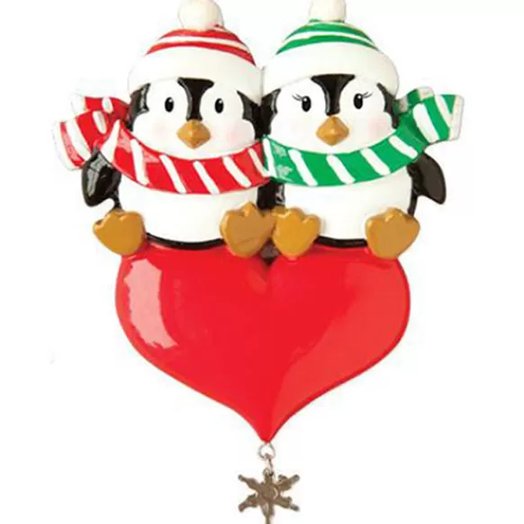 Flash Sale Personalized Penguin Couple Sitting On Heart Ornament Couples